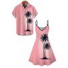 Vacation Couple Outfit Ombre Coconut Tree Print Dress and Shirt Set - Rose S | US 4