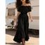 Robe de vacances unie à volants, épaules dénudées et manches bouffantes - Noir XL | US 10