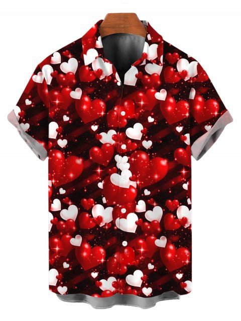 Chemise homme pour la Saint-Valentin, imprimé cœurs colorés, boutonnée