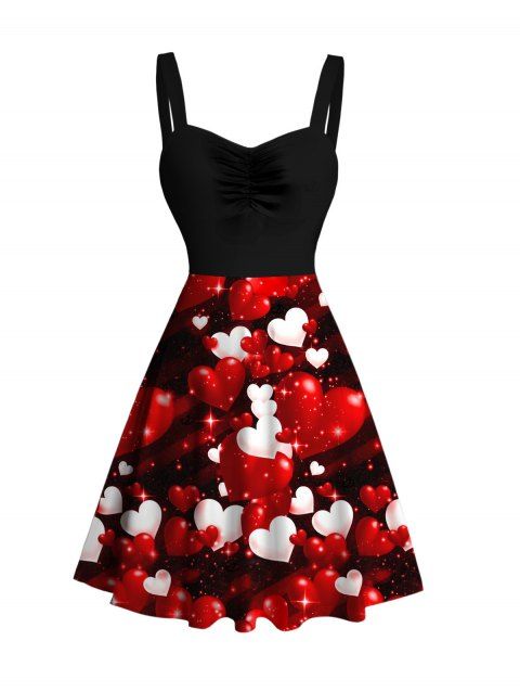 Robe de Saint-Valentin à imprimé cœurs colorés et fronces colorblock