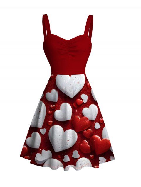 Robe de Saint-Valentin mini froncée à imprimé cœur bicolore