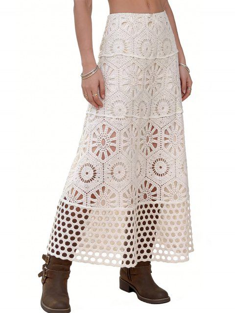 Jupe bohème de plage, jupe longue ethnique géométrique ajourée