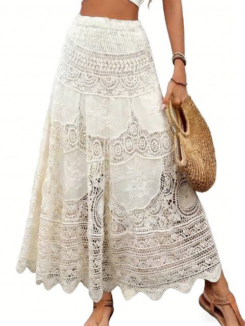 Jupe longue bohème de plage style ethnique ajourée en crochet trapèze