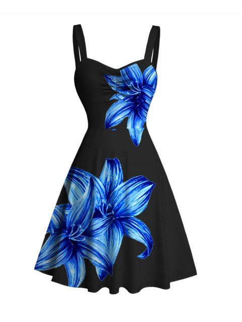 Robe de vacances mini froncée à imprimé lys