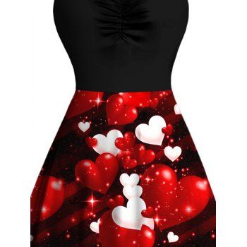 Valentine's Day Dress Colored Heart Print Colorblock Ruched Dress
