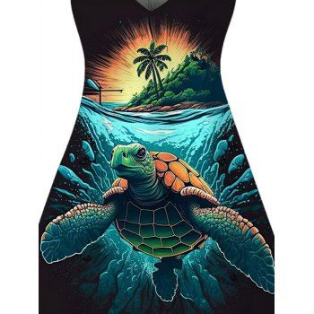 Vacation Dress Turtle Beach Landscape Print Spaghetti Strap Dress