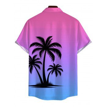 Beach Couple Outfit Coconut Tree Print Ombre Ruched Dress and Shirt Set
