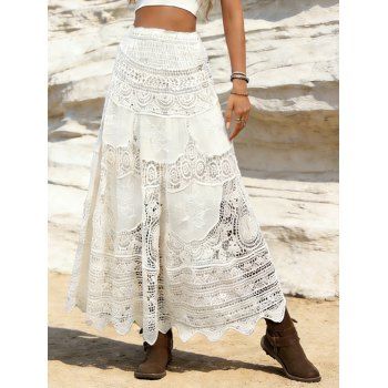 Beach Bohemian Skirt Ethnic Style Hollow Out Crochet A Line Long Skirt