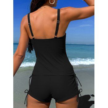 Beach Tankini Swimsuit Lily Floral Print Cinched Boyshorts Vacation Swimwear