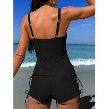 Beach Tankini Swimsuit Lily Floral Print Cinched Boyshorts Vacation Swimwear