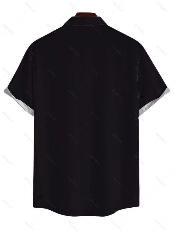 Chemise de vacances pour homme, imprimé paysage de plage avec tortues, chemise boutonnée - Noir 5XL