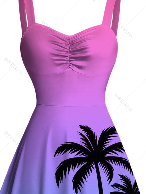 Robe de vacances pour la plage, imprimé cocotier, dégradé ombré, froncée - multicolor XXXXXL | US 20