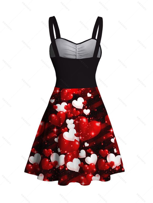 Robe de Saint-Valentin à imprimé cœurs colorés et fronces colorblock - Rouge Vineux XXXXXL | US 20