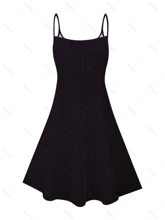 Robe de vacances à imprimé tortue et paysage de plage, bretelles spaghetti - Noir XXXXXL | US 20