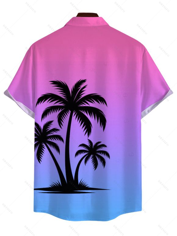 Beach Couple Outfit Coconut Tree Print Ombre Ruched Dress and Shirt Set - multicolor S | US 4