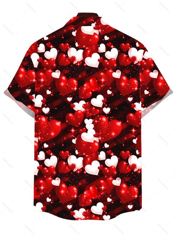 Valentine's Day Couple Outfit Colored Heart Print Ruched Dress and Shirt Set - Rouge Vineux S | US 4