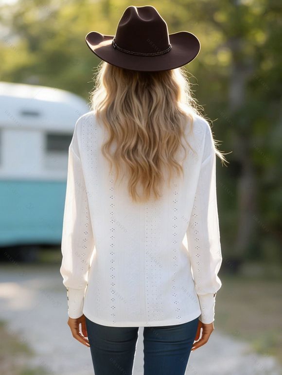 Chemisier uni à faux boutons ajourés et col en V - Blanc XXL | US 12