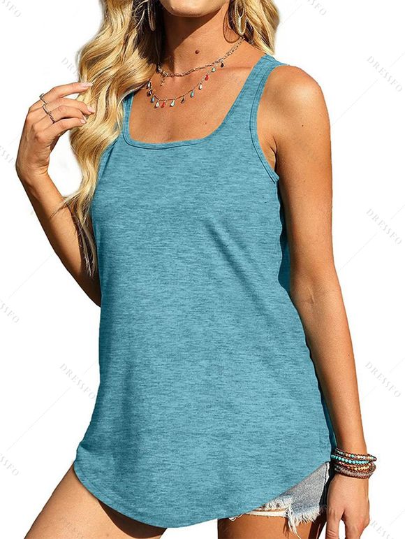 Débardeur chiné à ourlet arrondi et col carré, style décontracté - Rose Vif L | US 8