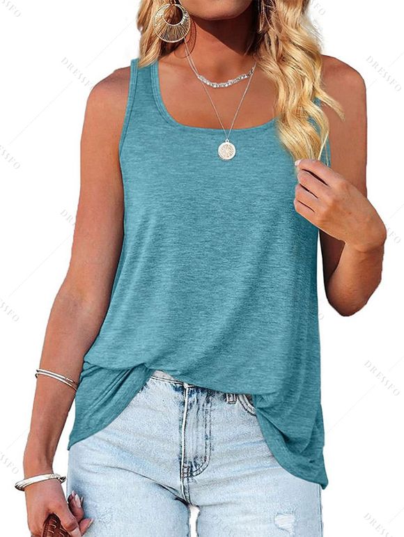 Débardeur chiné à ourlet arrondi et col carré, style décontracté - Rose Vif L | US 8