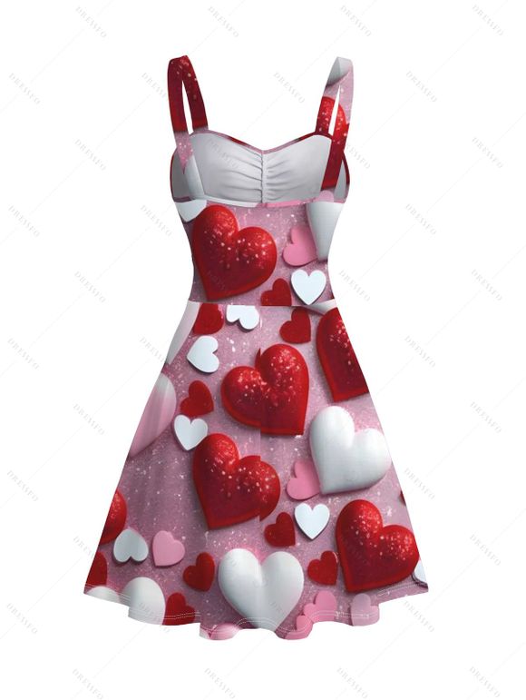 Robe de Saint-Valentin à imprimé cœur brillant et froncée - Rose clair XXXXXL | US 20