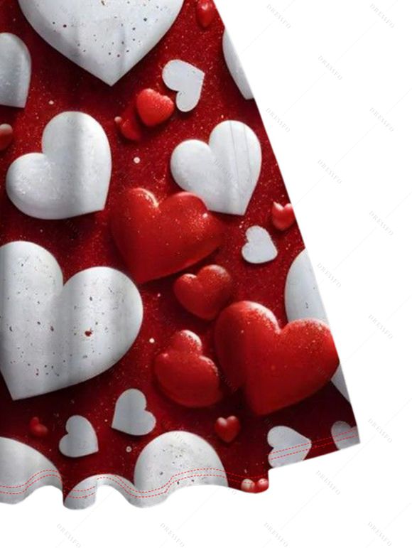 Robe de Saint-Valentin mini froncée à imprimé cœur bicolore - Rouge Cerise XXXXXL | US 20