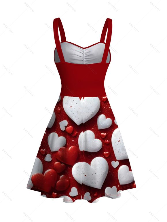 Valentine's Day Couple Outfit Bicolor Heart Print Ruched Dress and Shirt Set - Rouge Cerise S | US 4