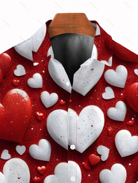 Valentine's Day Couple Outfit Bicolor Heart Print Ruched Dress and Shirt Set - Rouge Cerise S | US 4