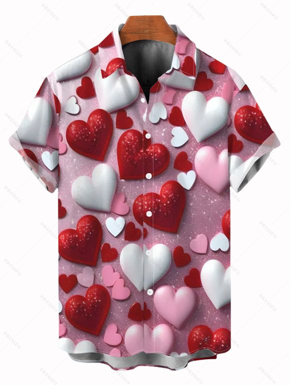 Valentine's Day Couple Outfit Heart Shinny Print Ruched Dress and Shirt Set - Rose clair S | US 4