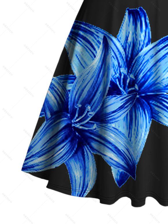 Vacation Outfit Flower Print Ruched Mini Dress and Tankini Swimsuit Set - Noir S | US 4