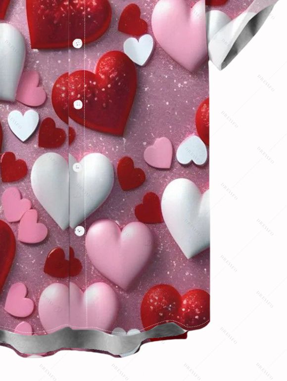 Valentine's Day Couple Outfit Heart Shinny Print Ruched Dress and Shirt Set - Rose clair S | US 4