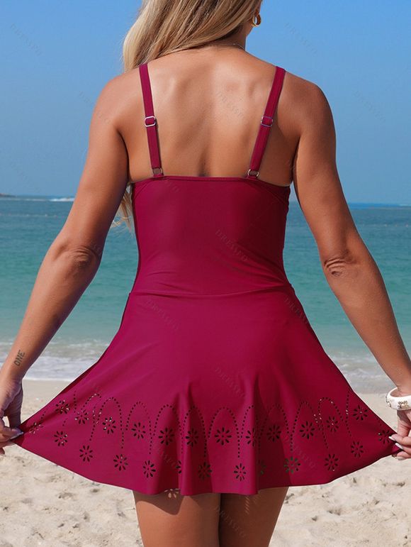 Maillot de bain une pièce de plage à imprimé floral croisé et ajouré - Rouge Vineux S | US 4