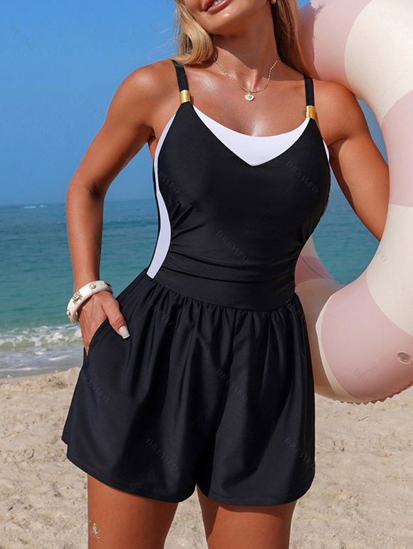 Maillot de bain de plage gainant, shorty coloré, maillot de bain de vacances - Noir XL | US 10