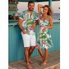 Vacation Couple Outfit Tropical Jungle Floral Leaf Print Print Ruched Dress and Shirt Set - PLANT GREEN S | US 4