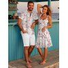 Vacation Couple Outfit Peach Blossom Print Ruched Dress and Shirt Set - Rose clair S | US 4