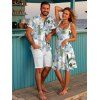 Vacation Couple Outfit Lavender Floral Leaf Print and Shirt Set - Blanc S | US 4