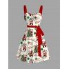 Robe de fête imprimée sapin de Noël et Père Noël avec ceinture froncée - Jaune clair XXXL | US 16