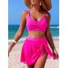 Maillot de bain tankini de plage uni avec jupe à nœud papillon torsadé, maillot de bain de vacances - Rouge Rose S | US 4