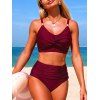 Maillot de bain tankini de plage uni, culotte froncée et torsadée, maillot de bain de vacances - Rouge Vineux S | US 4