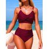 Maillot de bain tankini de plage uni, culotte froncée et torsadée, maillot de bain de vacances - Rouge Vineux M | US 6