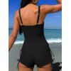 Vacation Outfit Flower Print Ruched Mini Dress and Tankini Swimsuit Set - Noir S | US 4