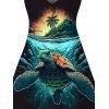 Robe de vacances à imprimé tortue et paysage de plage, bretelles spaghetti - Noir XXXXXL | US 20