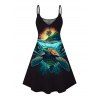 Robe de vacances à imprimé tortue et paysage de plage, bretelles spaghetti - Noir XXXXXL | US 20
