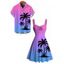 Beach Couple Outfit Coconut Tree Print Ombre Ruched Dress and Shirt Set - multicolor S | US 4