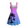 Beach Couple Outfit Coconut Tree Print Ombre Ruched Dress and Shirt Set - multicolor S | US 4