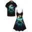 Vacation Couple Outfit Turtle Beach Landscape Print Dress and Shirt Set - Noir S | US 4