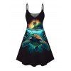 Vacation Couple Outfit Turtle Beach Landscape Print Dress and Shirt Set - Noir S | US 4