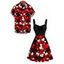Valentine's Day Couple Outfit Colored Heart Print Ruched Dress and Shirt Set - Rouge Vineux S | US 4