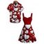 Valentine's Day Couple Outfit Bicolor Heart Print Ruched Dress and Shirt Set - Rouge Cerise S | US 4