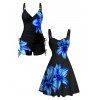 Vacation Outfit Flower Print Ruched Mini Dress and Tankini Swimsuit Set - Noir S | US 4