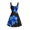 Vacation Outfit Flower Print Ruched Mini Dress and Tankini Swimsuit Set - Noir S | US 4